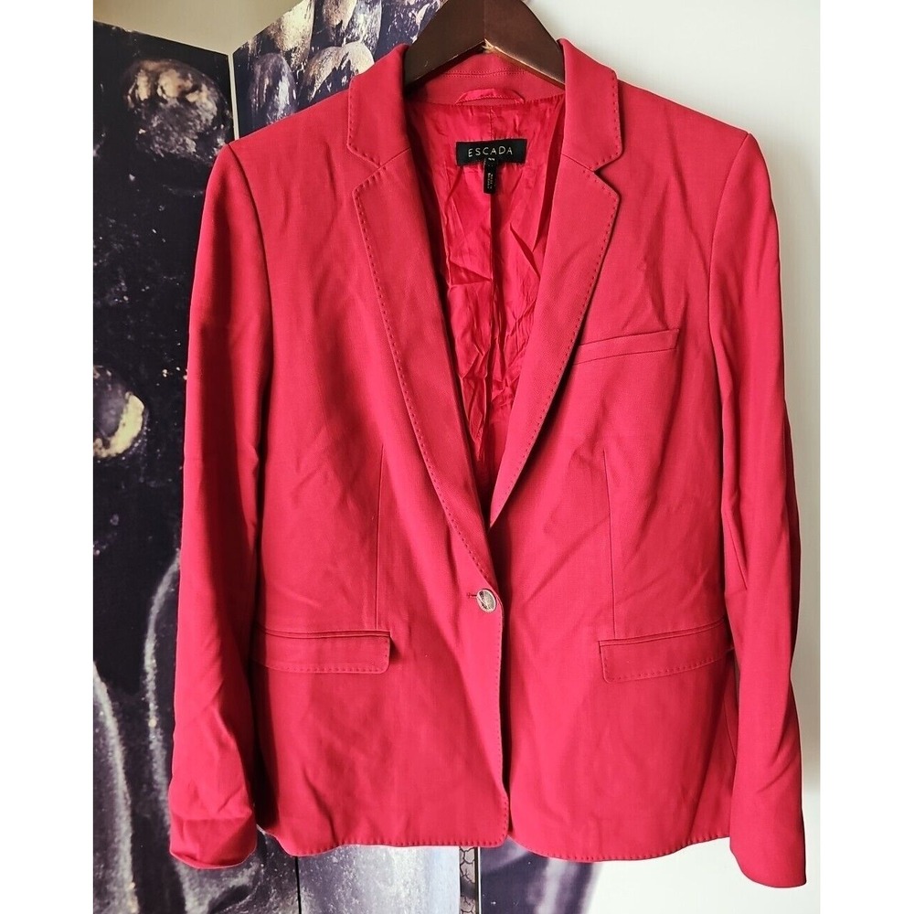 Escada Cherry Red Begasani One Button Wool Blend Blazer Size 44 YJ01